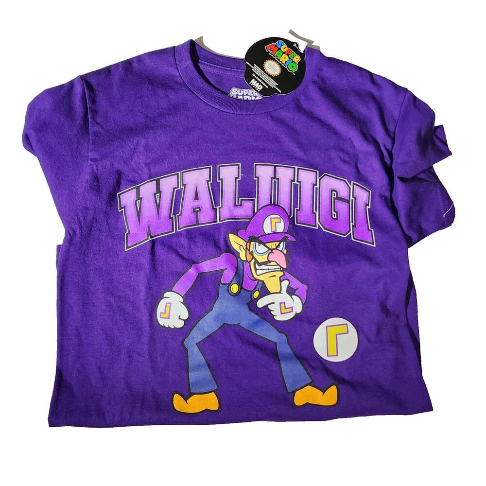 Super Mario Waluigi T-Shirt Nintendo S/C/P Cotton Round Neck Purple